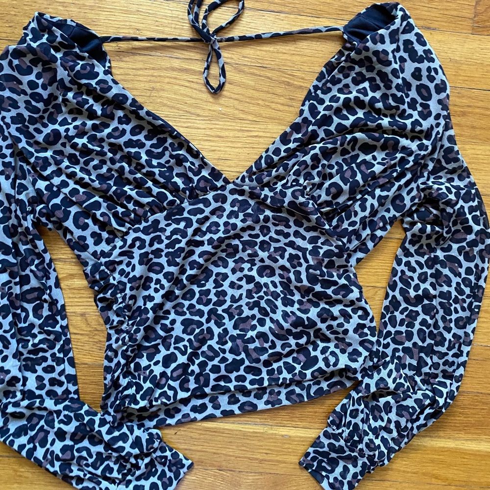 Deep V, long sleeve leopard top